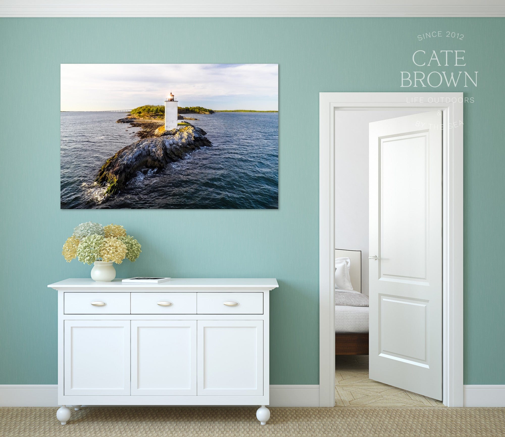 Cate Brown Photo Canvas / 16"x24" / None (Print Only) Dutch Island Light #2   //  Aerial Photography Made to Order Ocean Fine Art