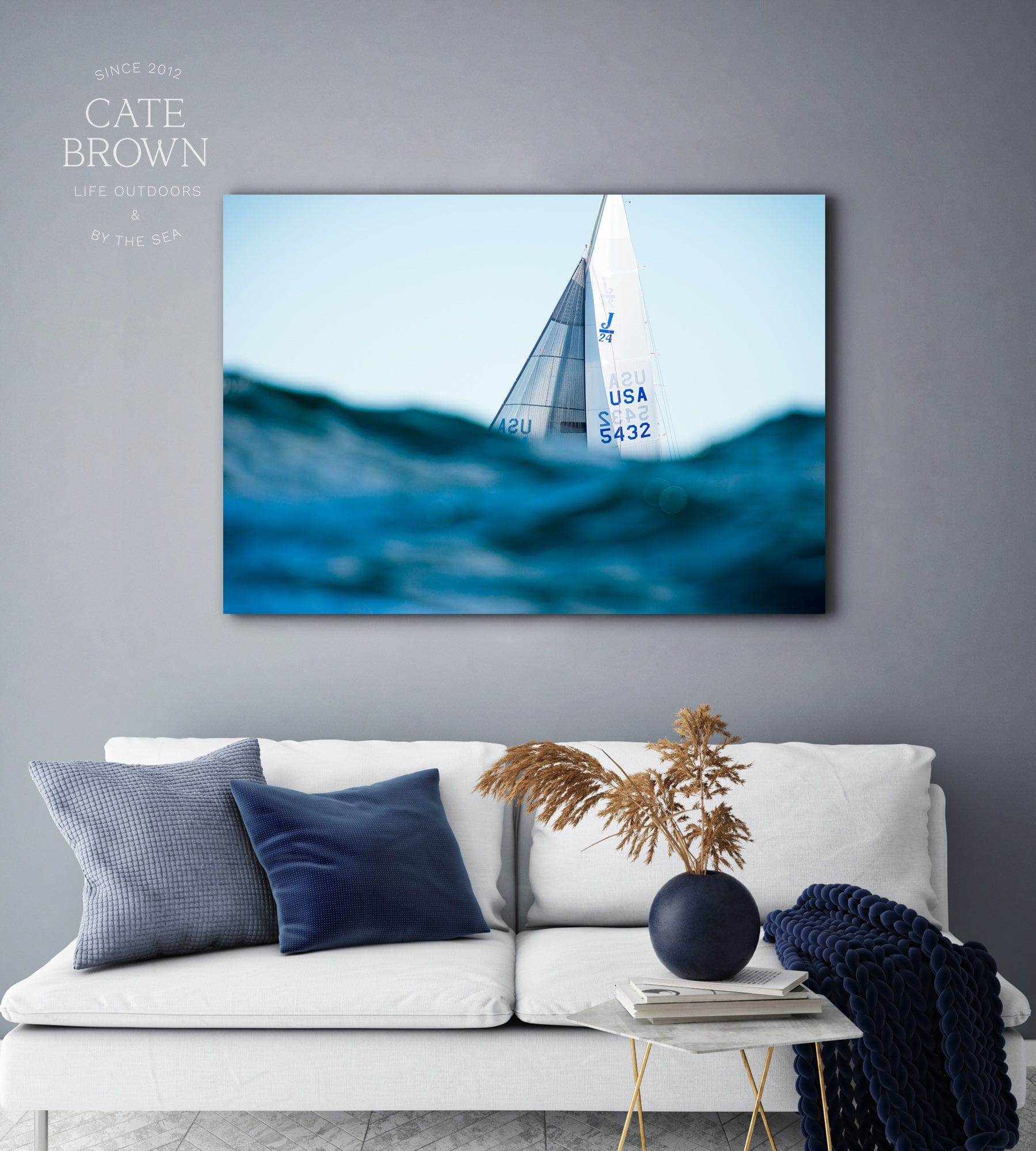 Cate Brown Photo Canvas / 16"x24" / None (Print Only) J24 Over the Waves  //  Nautical Photography Made to Order Ocean Fine Art
