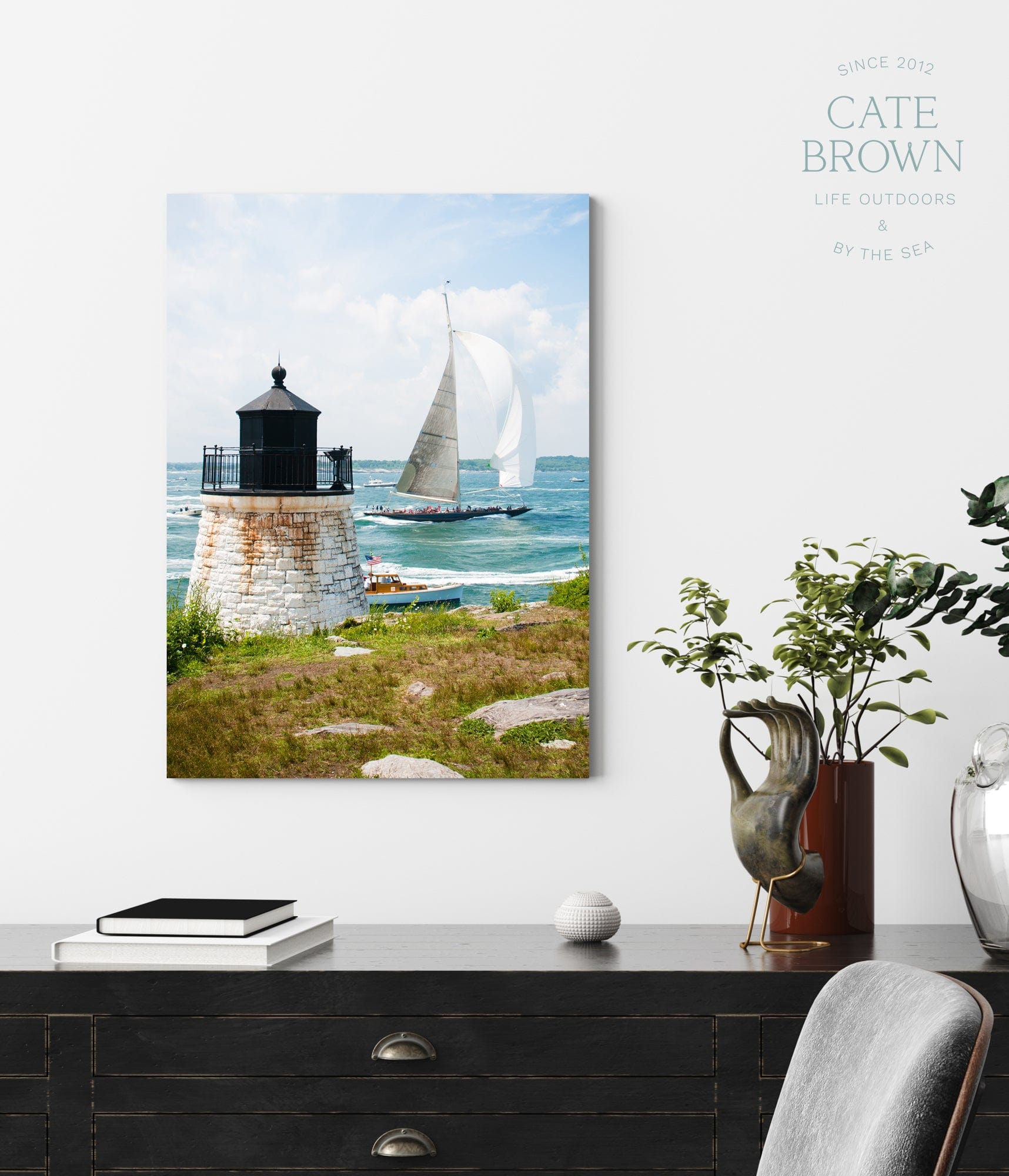 Cate Brown Photo Canvas / 16"x24" / None (Print Only) J Class at Castle Hill Light  //  Nautical Photography Made to Order Ocean Fine Art