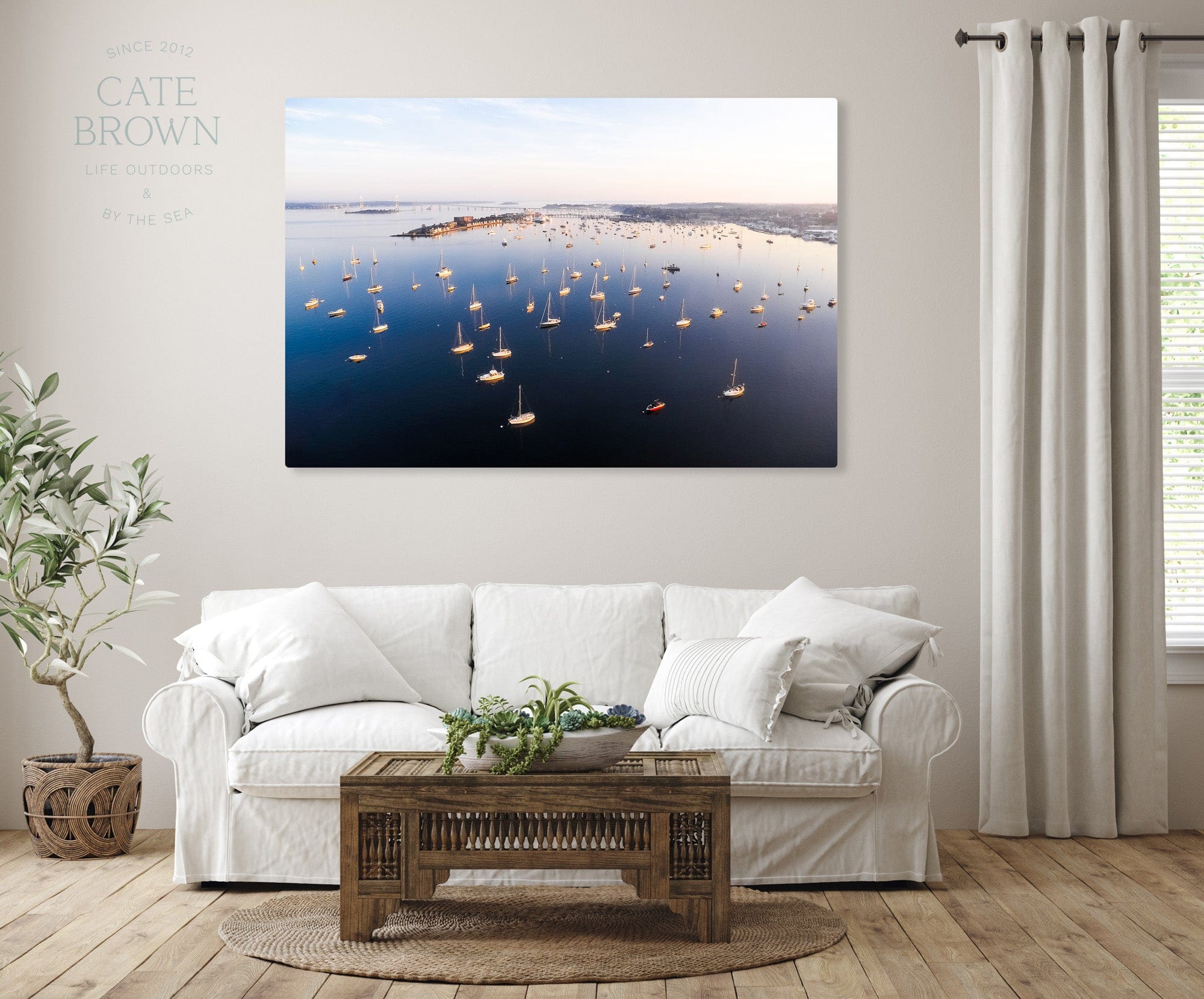 Cate Brown Photo Canvas / 16"x24" / None (Print Only) Newport Harbor at Sunrise  //  Aerial Photography Made to Order Ocean Fine Art