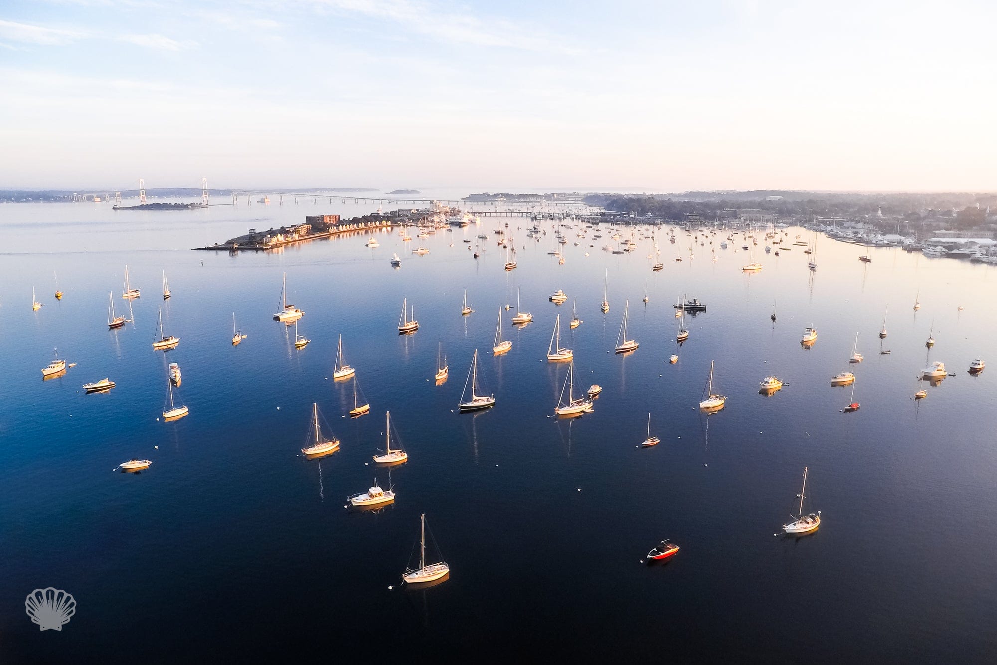 Cate Brown Photo Newport Harbor at Sunrise  //  Aerial Photography Made to Order Ocean Fine Art