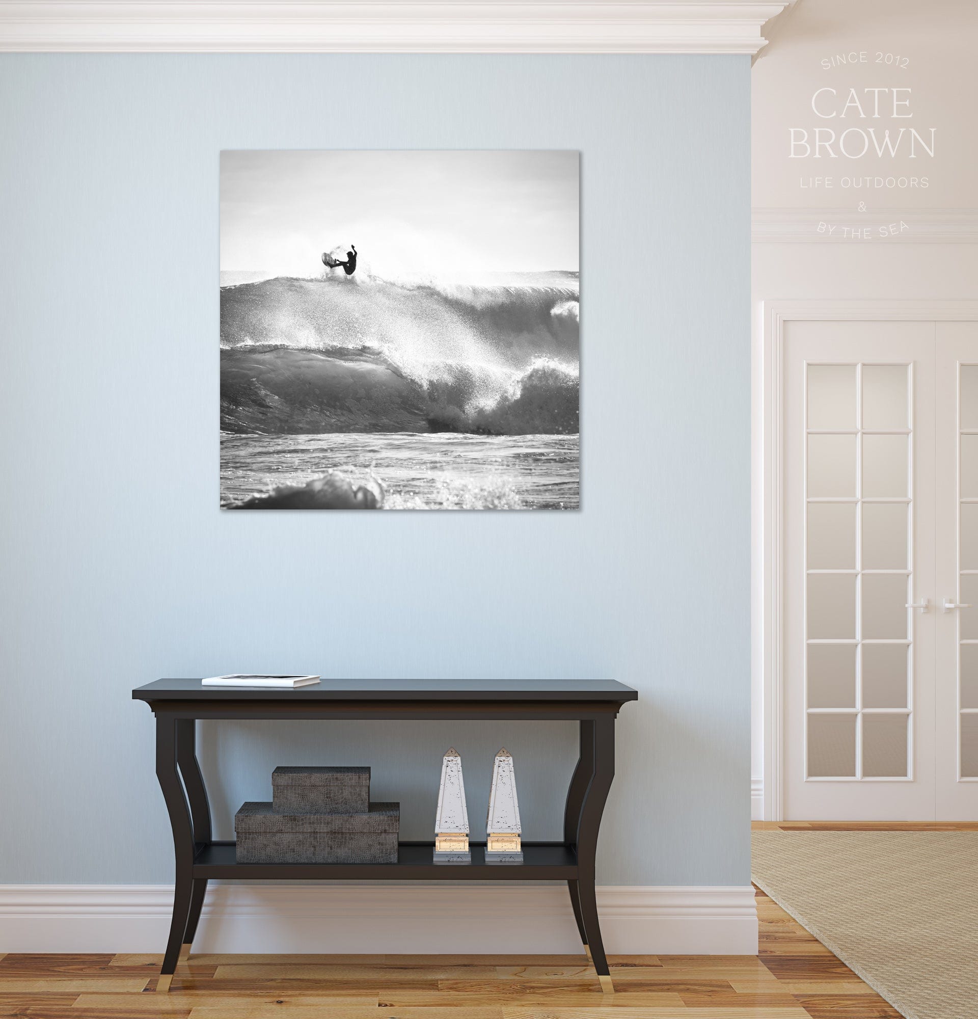 Cate Brown Photo Canvas / 16"x16" / None (Print Only) Surfer #4 in Silver  //  Surf Photography Made to Order Ocean Fine Art