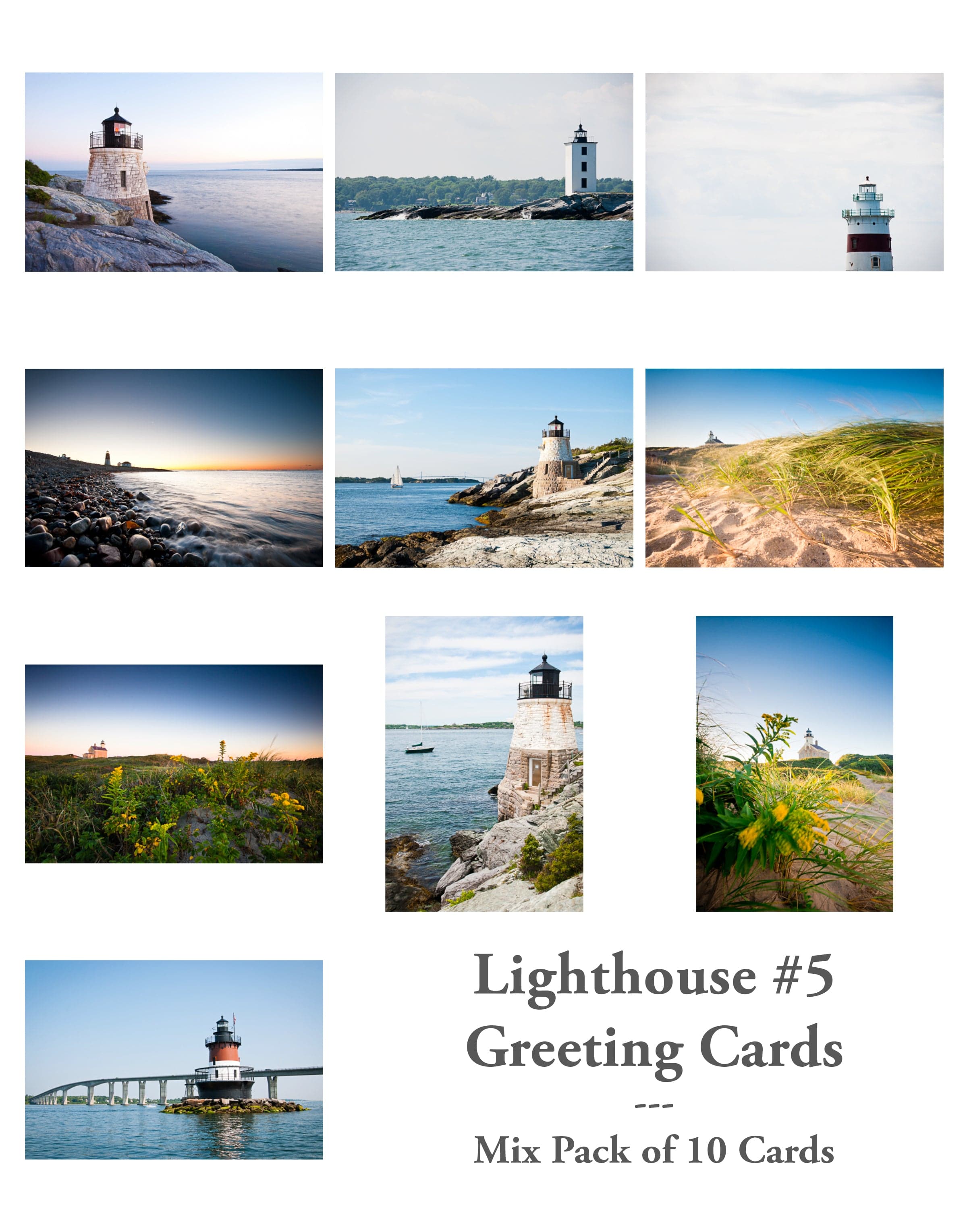 Cate Brown // Ocean Art Greeting Cards // Lighthouse Mix Pack #5 Available Inventory Ocean Fine Art