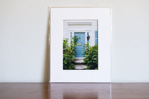 Cate Brown Photo Blue Door Wickford Doors in Summer // Matted Mini Print 8x10" Available Inventory Ocean Fine Art