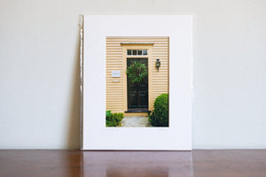 Cate Brown Photo Yellow House Wickford Doors in Summer // Matted Mini Print 8x10" Available Inventory Ocean Fine Art