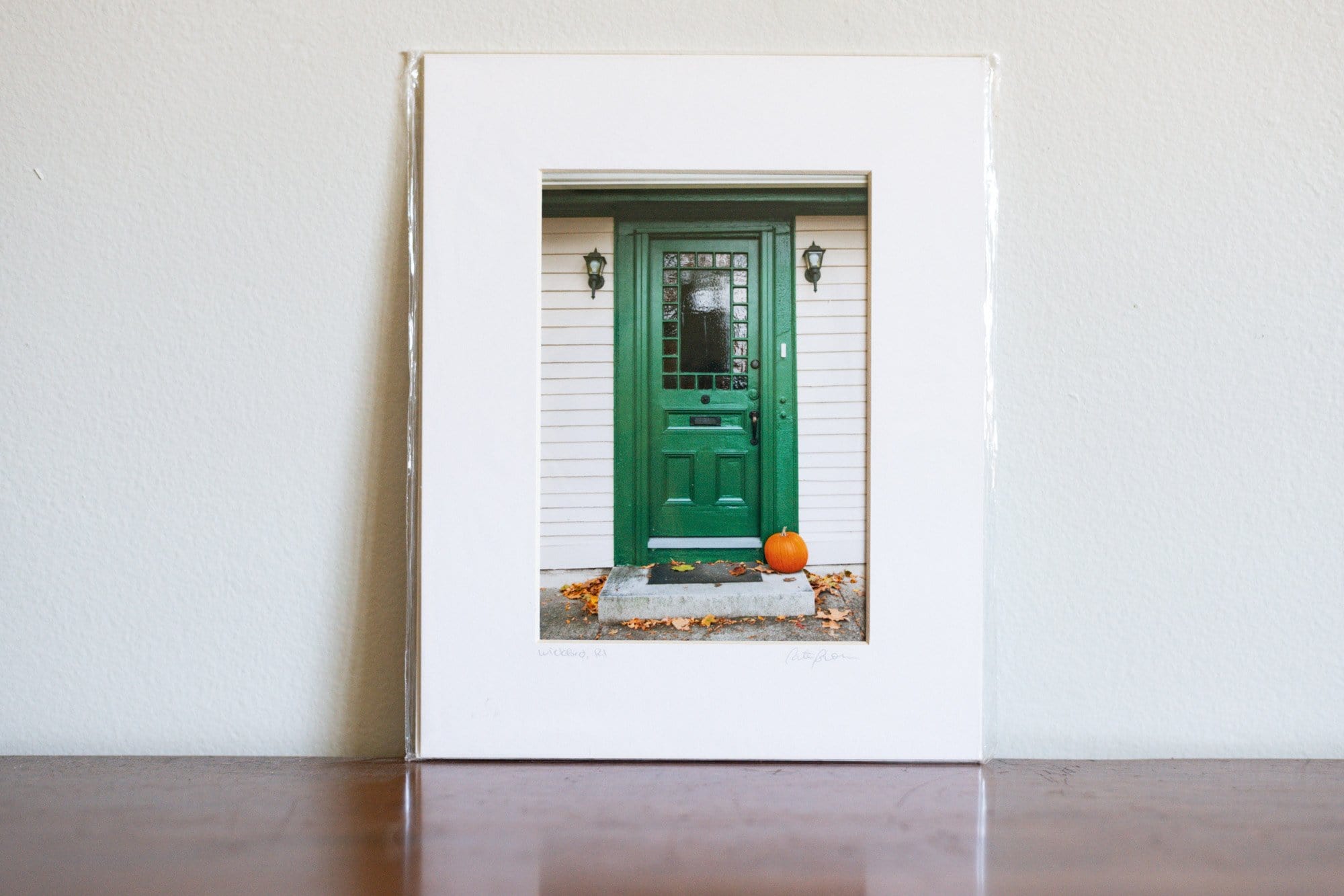 Cate Brown Photo Pumpkin Door Wickford Doors in Fall // Matted Mini Print 8x10" Available Inventory Ocean Fine Art